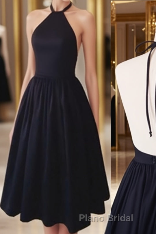 Halter Neck Backless Black Short Formal Prom Dress, Black Homecoming Dress