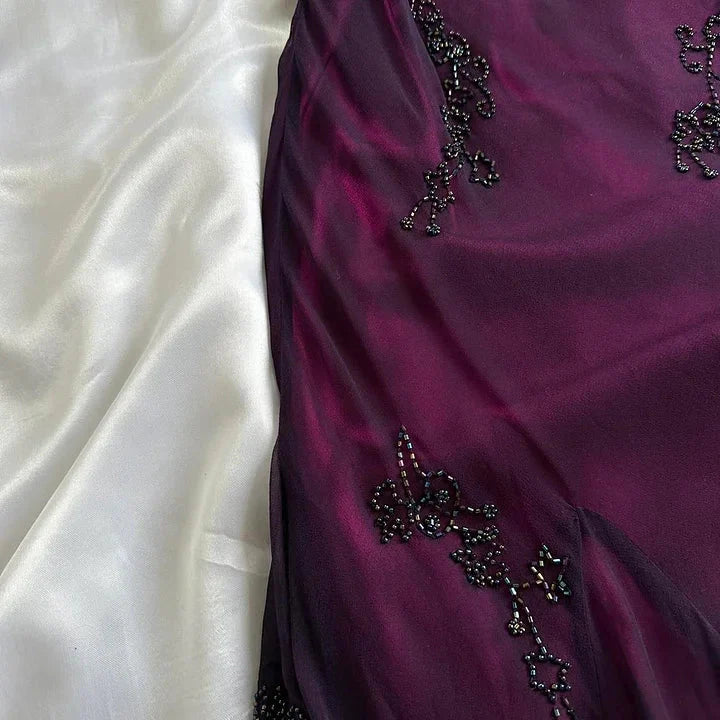 Purple Exquisite Elegant Backless Beaded Long Prom Dress Evening Gown Graduation Dress