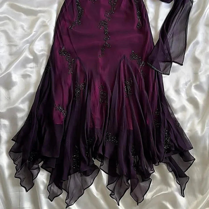 Purple Exquisite Elegant Backless Beaded Long Prom Dress Evening Gown Graduation Dress