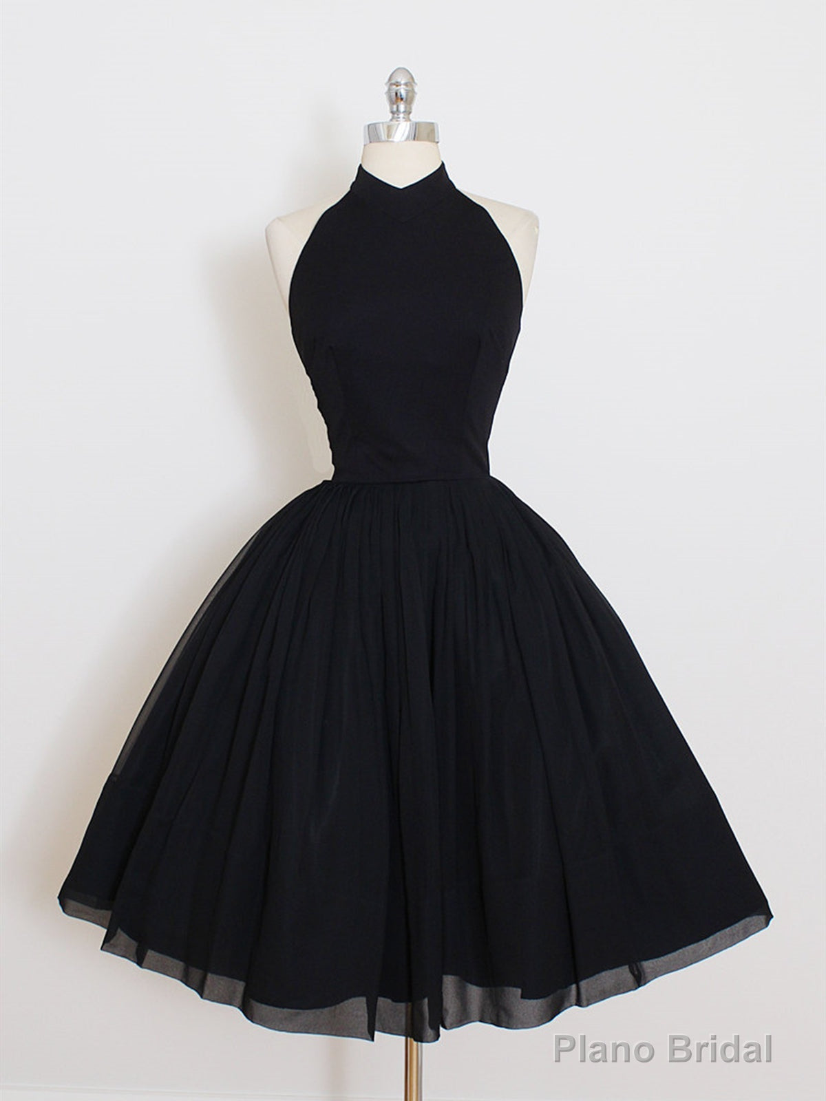 Halter Neck Short Black Backless Prom Dresses, Open Back Short Black Formal Homecoming Dresses Main image