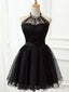 Halter Neck Short Black Prom Dresses, Short Black Graduation Homecoming Dresses, Little Black Dresses