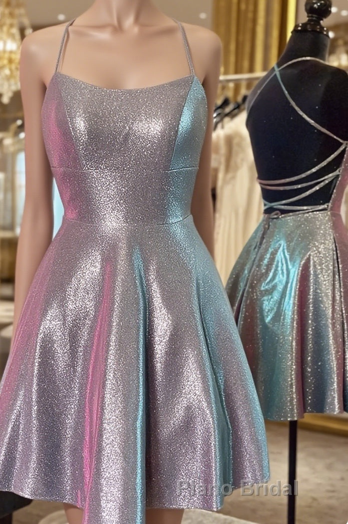 Halter Neck Short Purple Formal Prom Dress with Cross Back, Backless Short Purple Formal Homecoming Dresses Main image