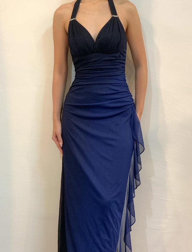 Halter Ombre Navy Blue Long Chiffon Formal Prom Dresses Secondary image