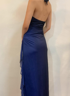 Halter Ombre Navy Blue Long Chiffon Formal Prom Dresses