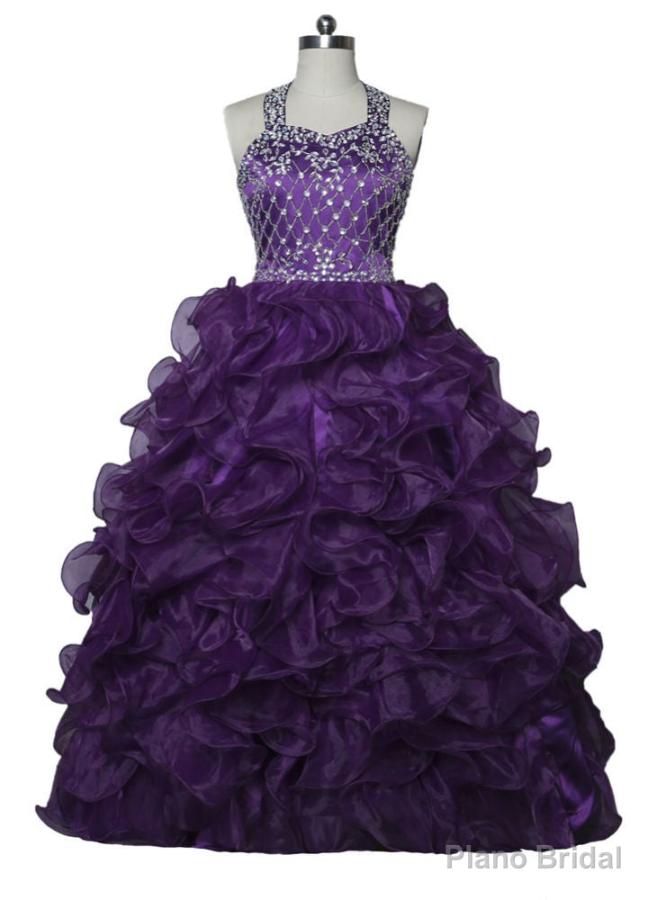 Halter Organza Purple Girls Pageant Dresses For Weddings Ball Gown Main image
