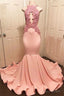 Halter Pink Lace Prom Party Gowns| Mermaid Formal Dresses