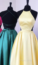 Halter Formal Prom Long Satin Gown Dresses Lace Up Back
