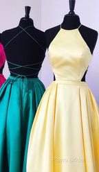 Halter Formal Prom Long Satin Gown Dresses Lace Up Back