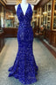 Halter Royal Blue Sequin Evening Dresses Uk Long Formal Prom Dresses