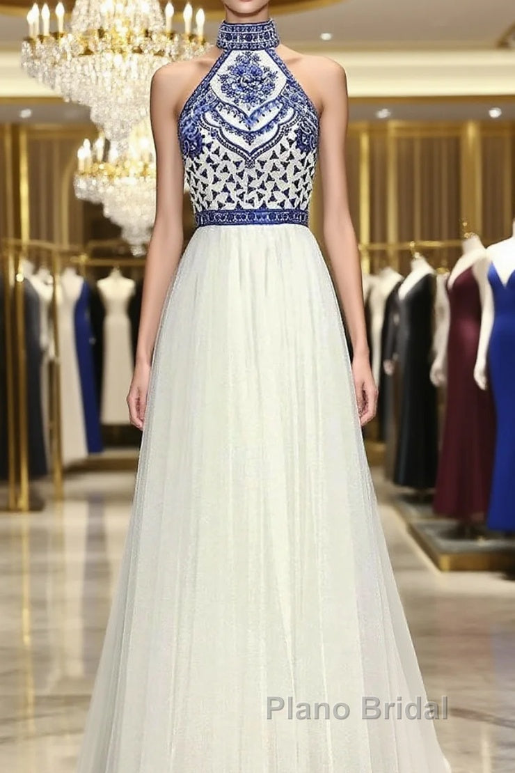 Halter Scoop Neck Tulle Floor-Length Formal Prom Dresses Main image