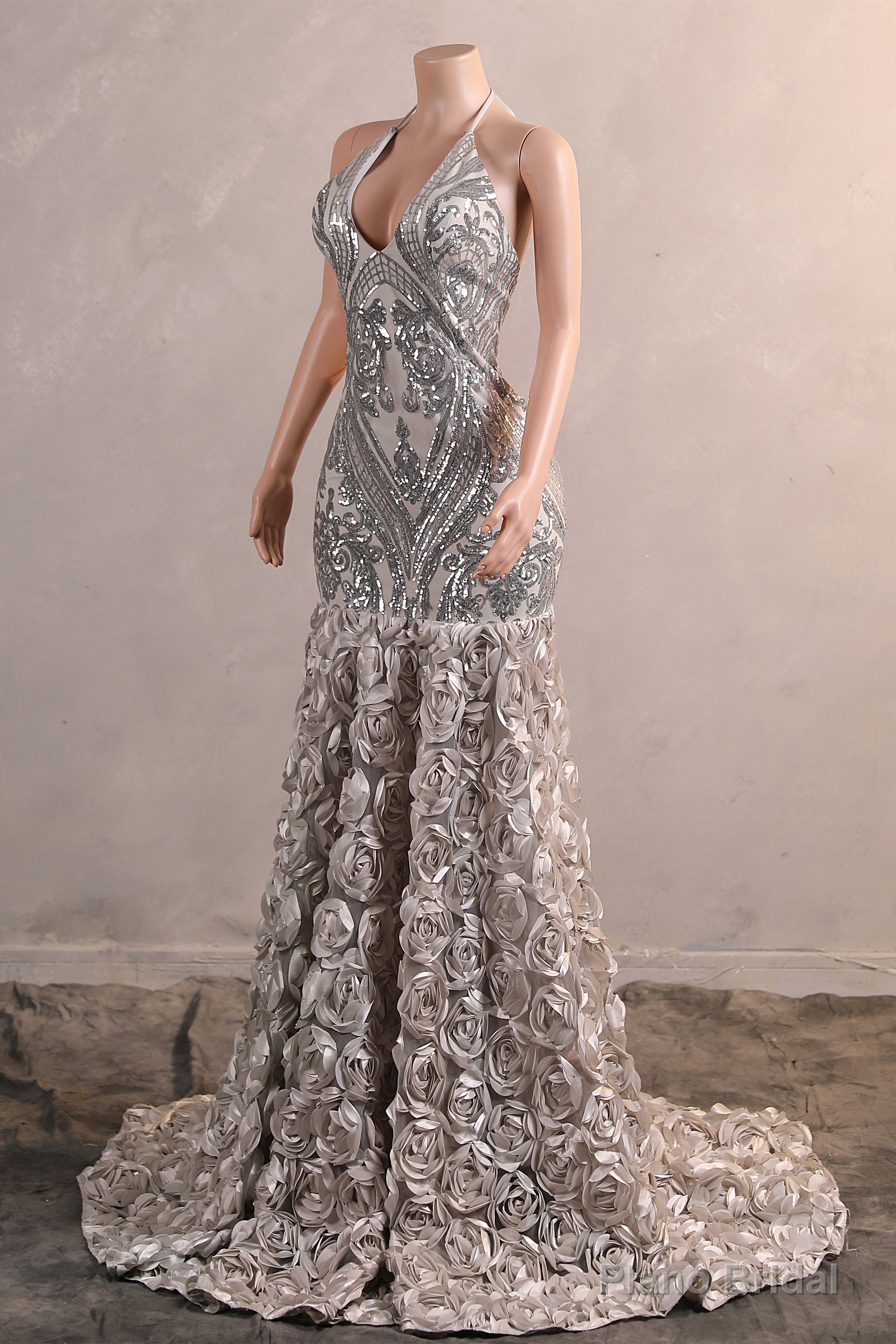 Halter Sequins Mermaid Dress Off Shoulder Deep V Neck Prom Gowns Sexy Backless Long Train Evening Party Prom Gowns Secondary image