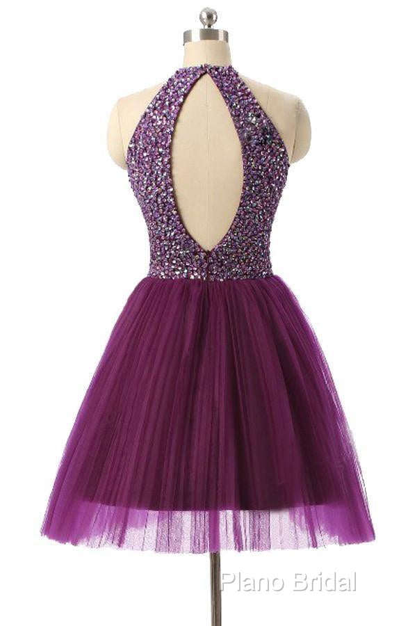 Halter Sleeveless Short Purple Homecoming Dresses Formal Prom Dresses Secondary image