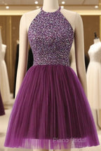 Halter Sleeveless Short Purple Homecoming Dresses Formal Prom Dresses