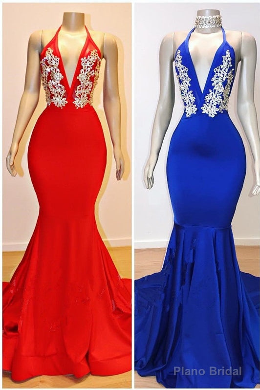 Halter V-neck Appliques Mermaid Long Eveing Gowns Main image