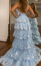 Halter V-Neck Appliques Ruffles Long Formal Prom Dresses