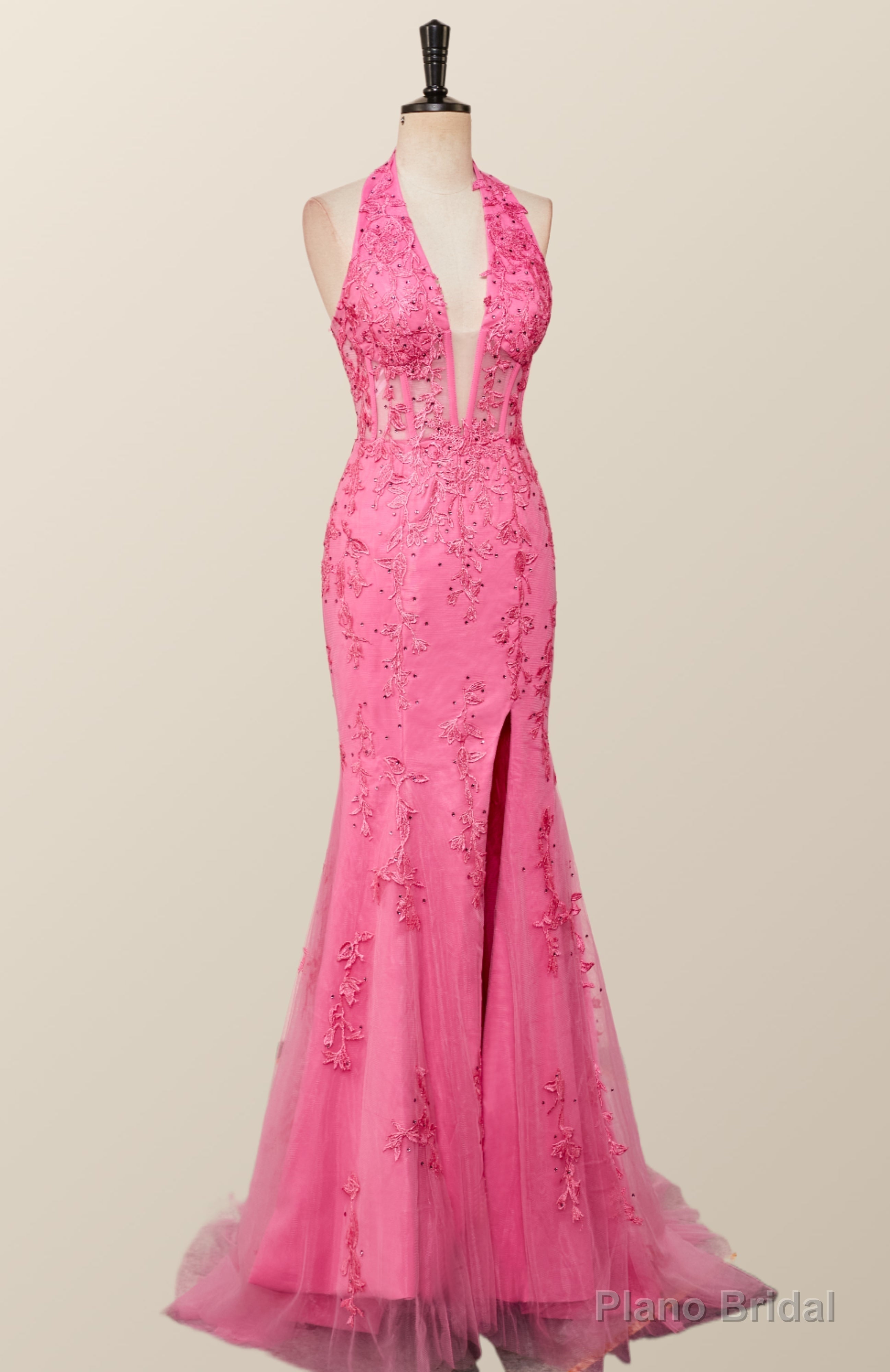 Halter Fuchsia Yellow Lace Mermaid Prom Dress Secondary image