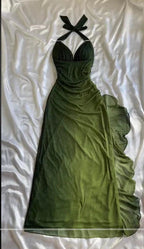 Green Shiny Elegant Strap Gradient Long Chiffon Ball Gown Prom Dress Evening Dress Party Dress