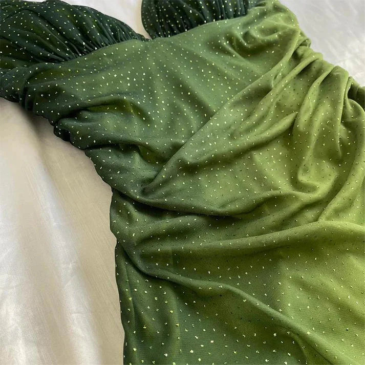 Green Shiny Elegant Strap Gradient Long Chiffon Ball Gown Prom Dress Evening Dress Party Dress