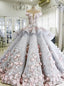 Haute Couture Ball Gown Blue Appliques Wedding Dress