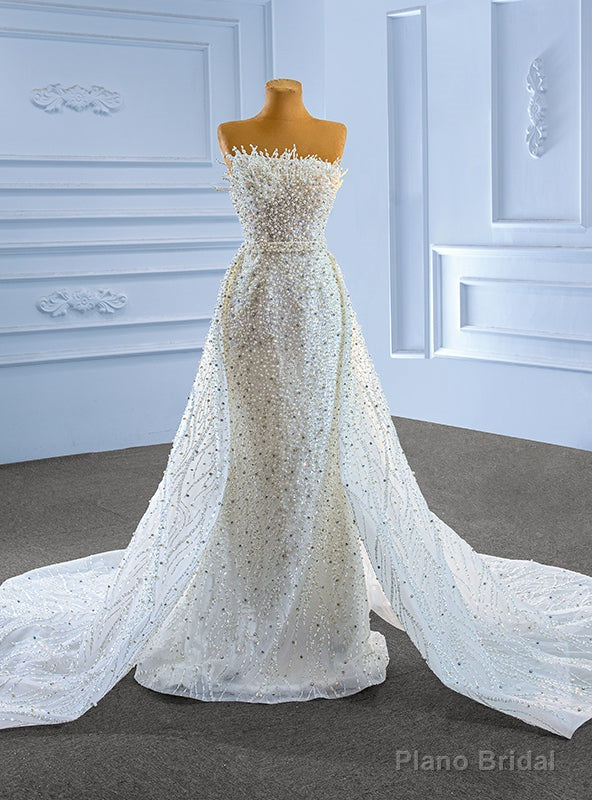 Heavy Beading Sequins Pearls Strapless Wedding Dress Main image