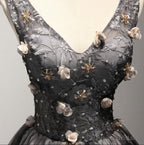 V Neck Short Black Lace Homecoming Prom Dresses, Short Party Prom Dresses