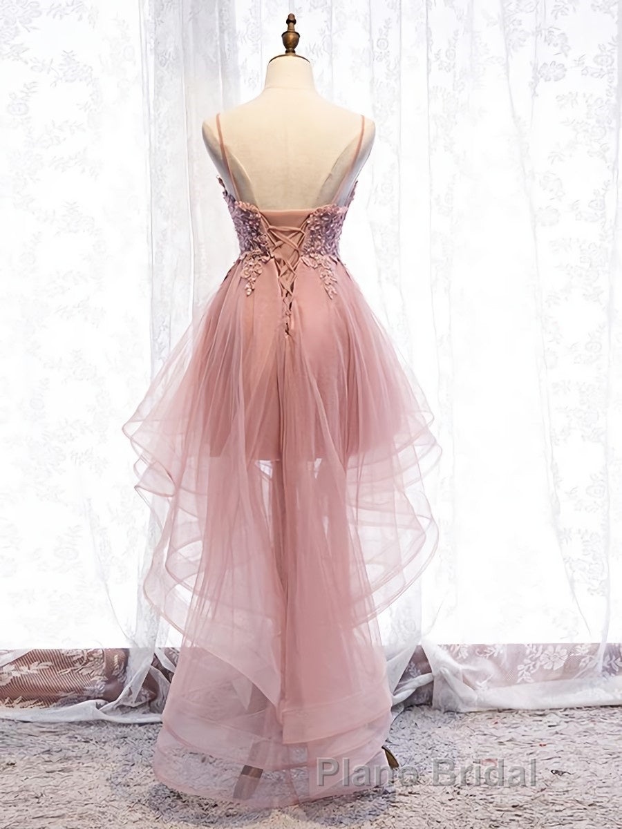 High Low Pink Lace Formal Prom Dresses, Pink High Low Formal Graduation Homecoming Dresses Secondary image