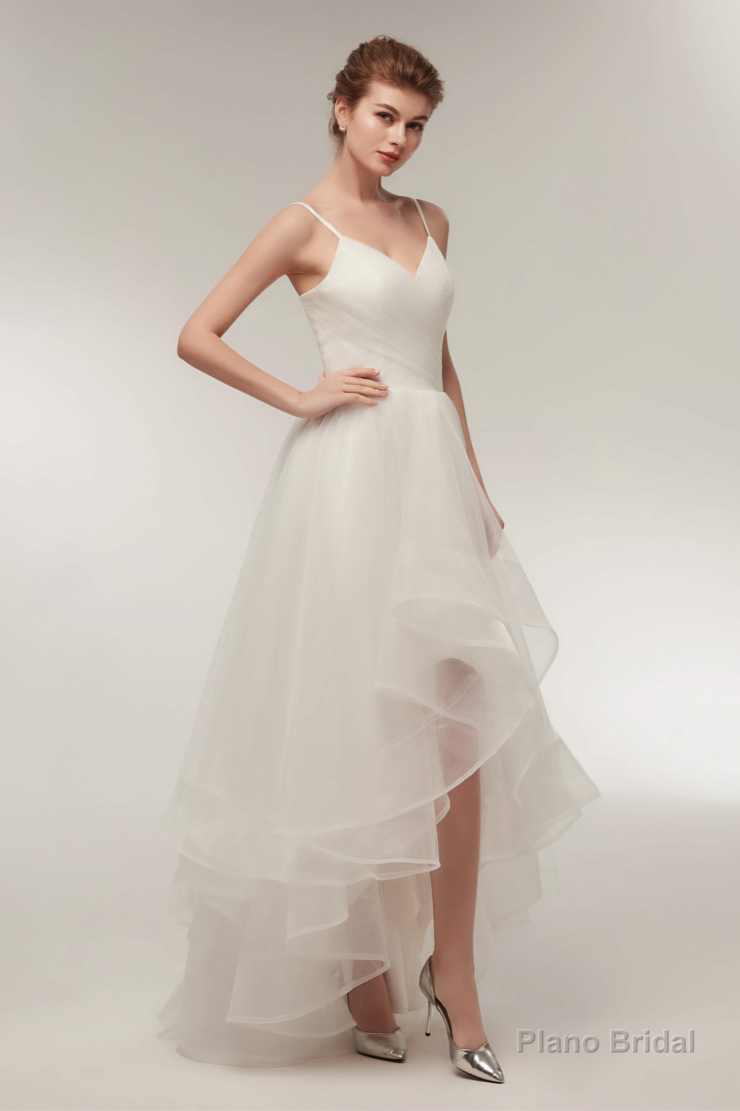 High Low Spaghetti Straps Minimalist Design Wedding Dresses