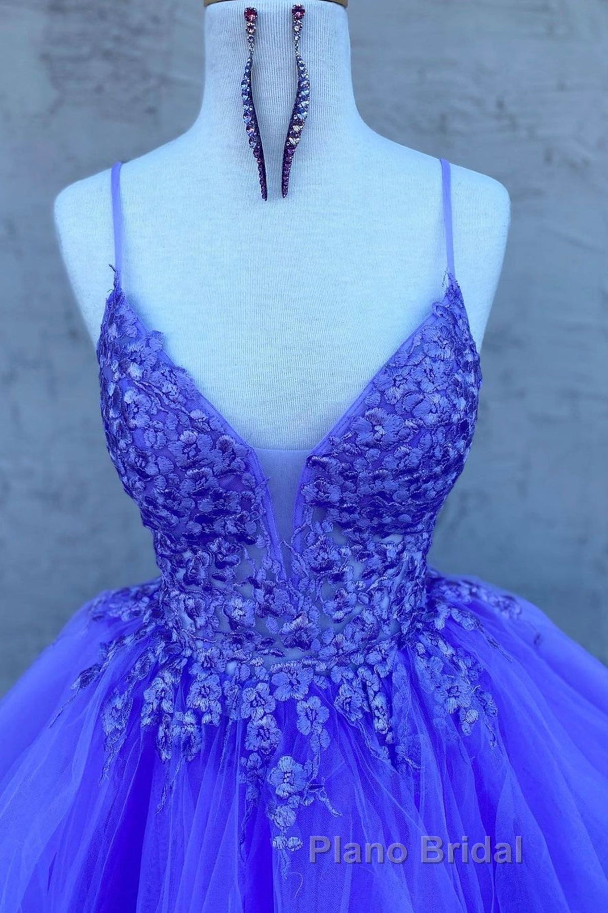 High Low V Neck Purple Lace Long Formal Prom Dress, Lilac Lace Formal Dress, Purple Evening Dress Secondary image