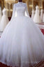 High Neck Ball Gown Muslim Wedding Dresses Lace Applique Long Sleeves Bridal Wear