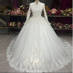 High Neck Lace Long Sleeves Muslim Wedding Dresses For Women Vestido De Noiva