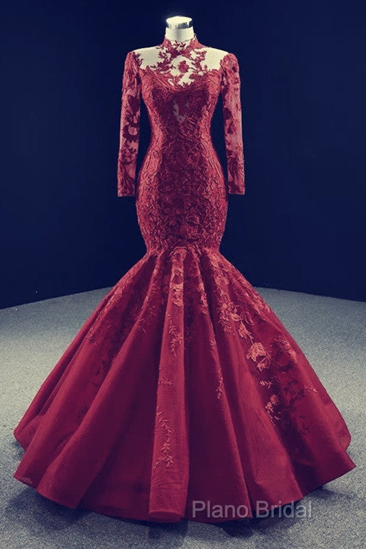 High Neck Mermaid Formal Dresses Lace Sleeves Secondary image