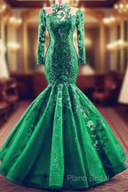 High Neck Mermaid Formal Dresses Lace Sleeves