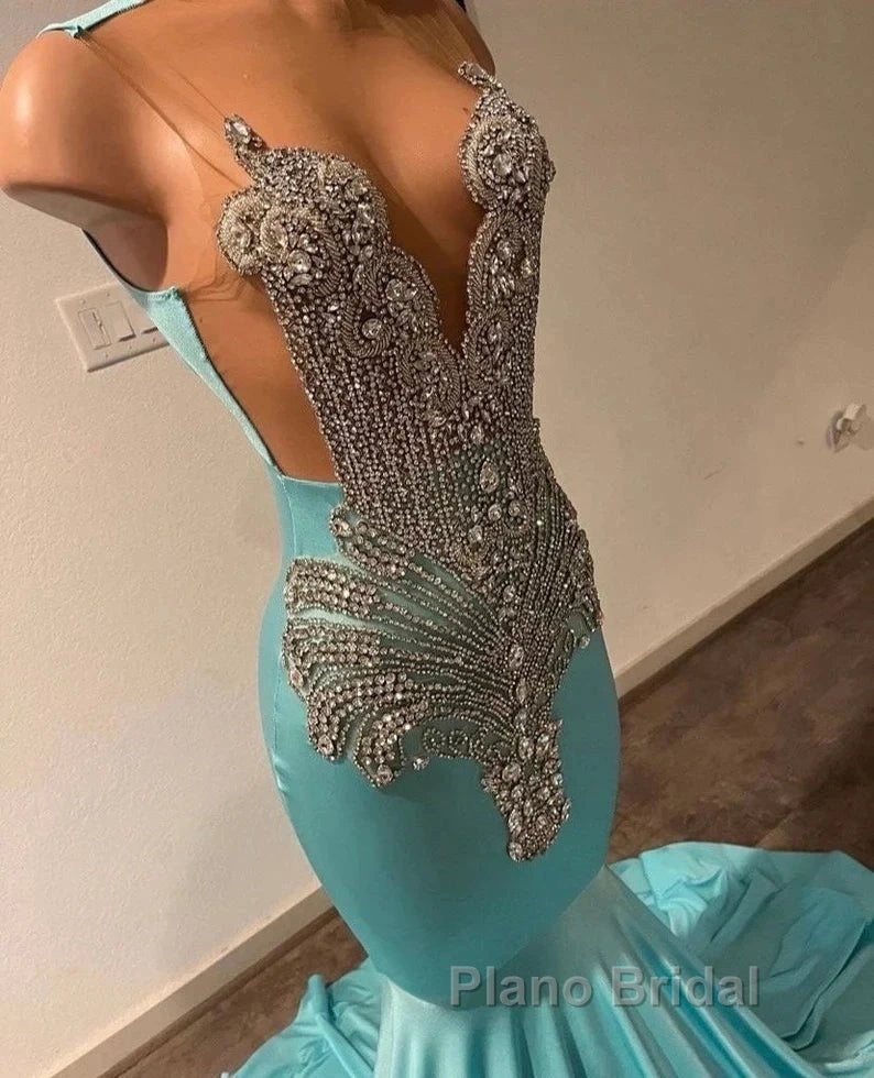 High Neck Mermaid Mint Green Satin Formal Prom Dresses Secondary image