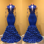 High Neck Mermaid Prom Dress, Flowers Prom Party Gowns