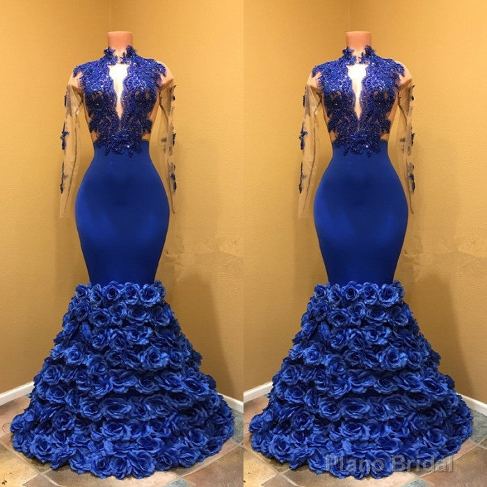 High Neck Mermaid Prom Dress, Flowers Prom Party Gowns