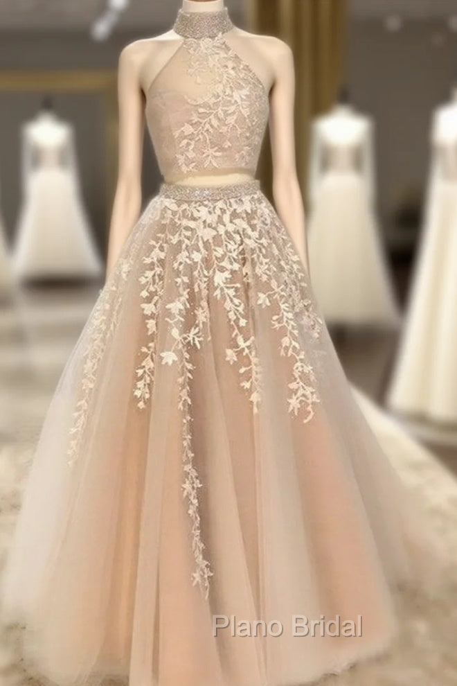 High Neck Open Back Tulle Formal Prom Dresses Two Piece Quinceanera Dresses Ball Gowns Main image