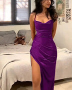 High Quality Burgundy Satin Formal Prom Dresses Long Formal Evening Gown
