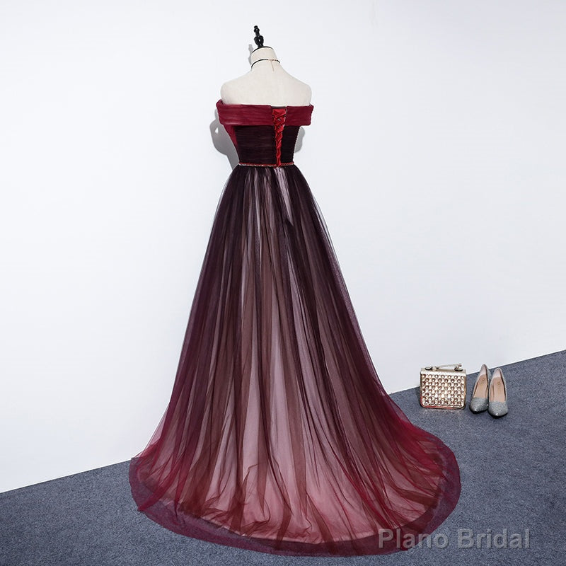 High Quality Gradient Dark Red Sweetheart Long Prom Dress, Tulle Evening Dress Main image