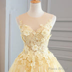 High Quality Lace Yellow Long Party Gown, A-line Evening Dress