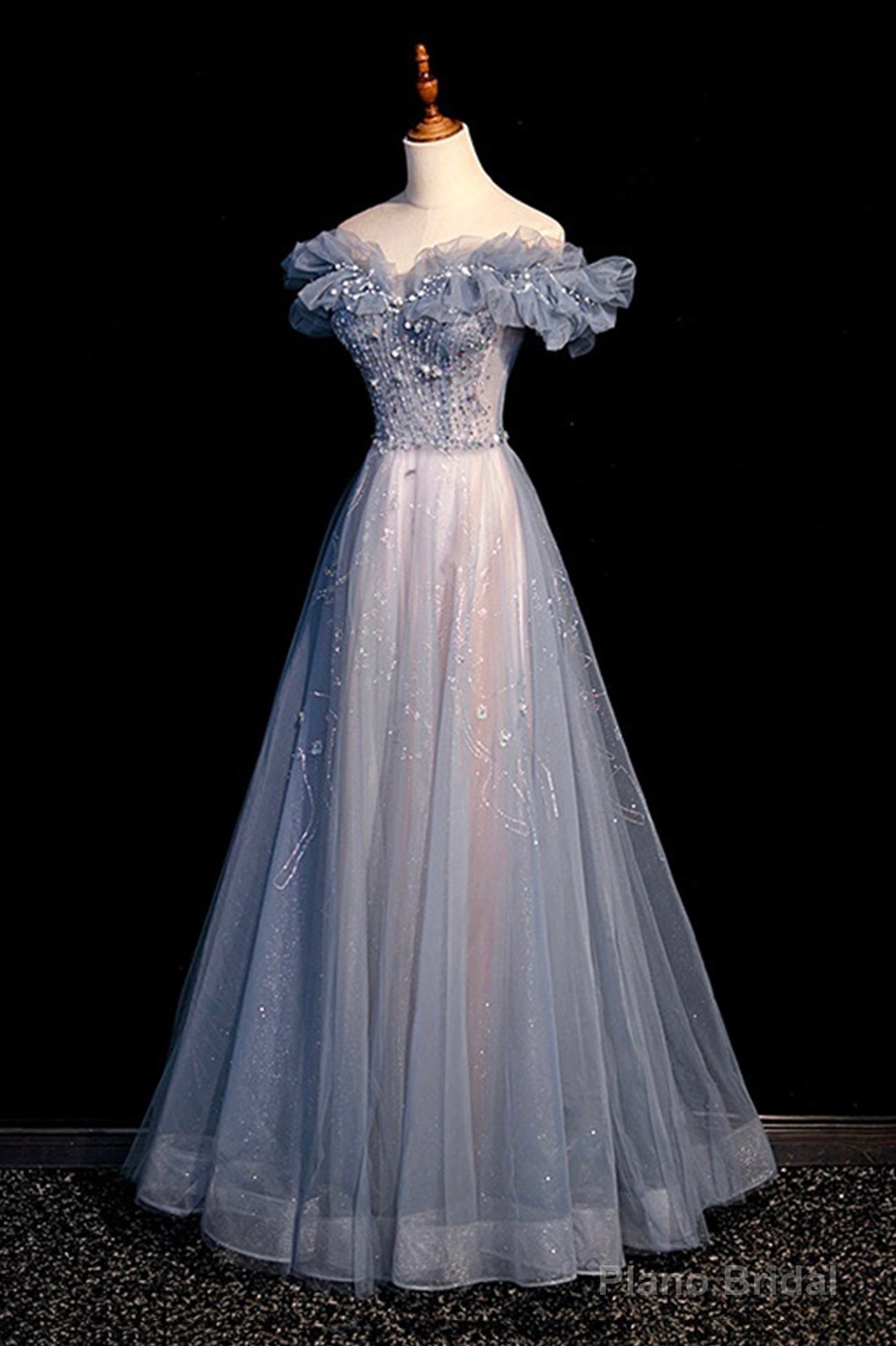 High Quality Tulle Long Prom Dress with Beaded, A-Line Evening Party Dress