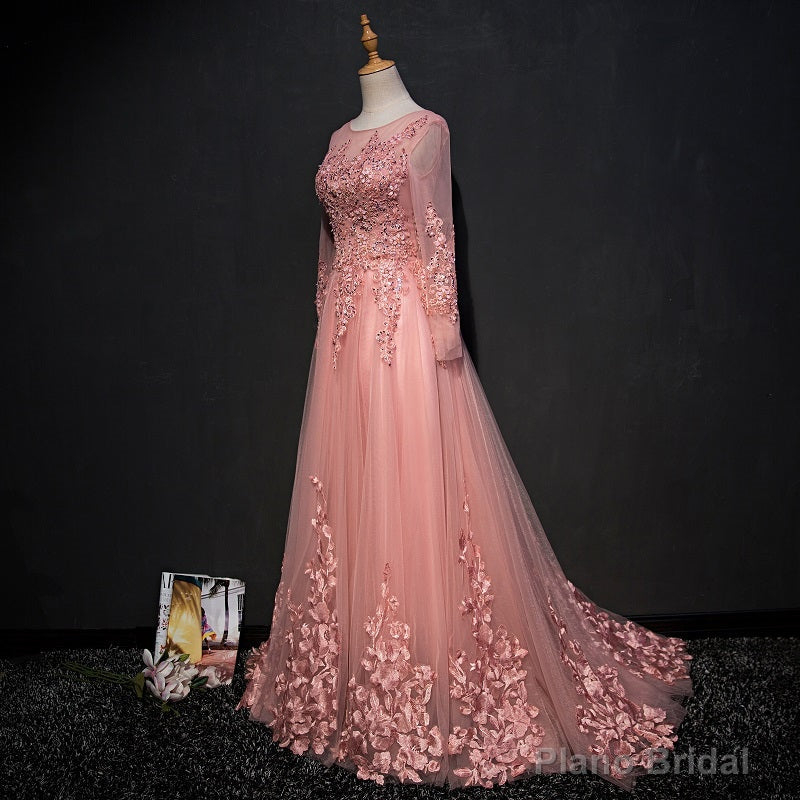High Quality Tulle Party Dress with Lace Applique, Long Prom Gown Main image