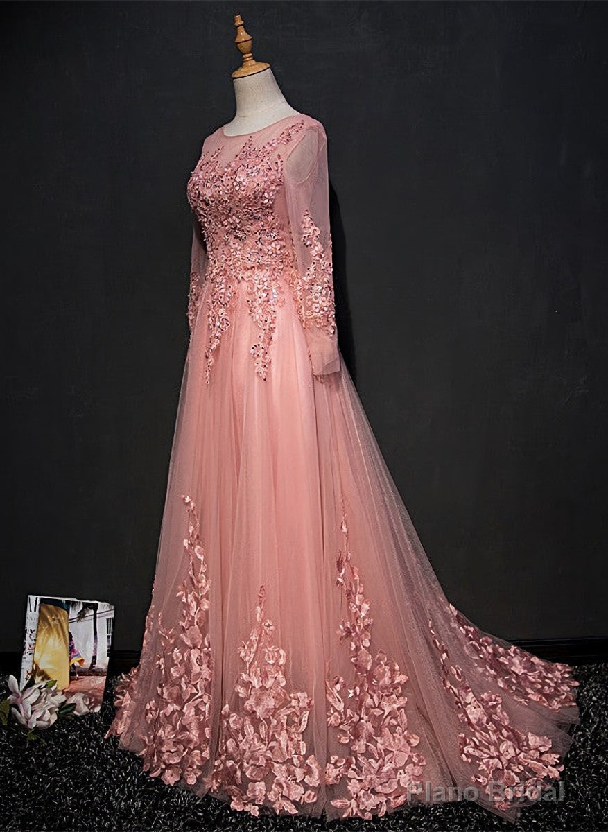 High Quality Tulle Party Dress with Lace Applique, Long Prom Gown Secondary image