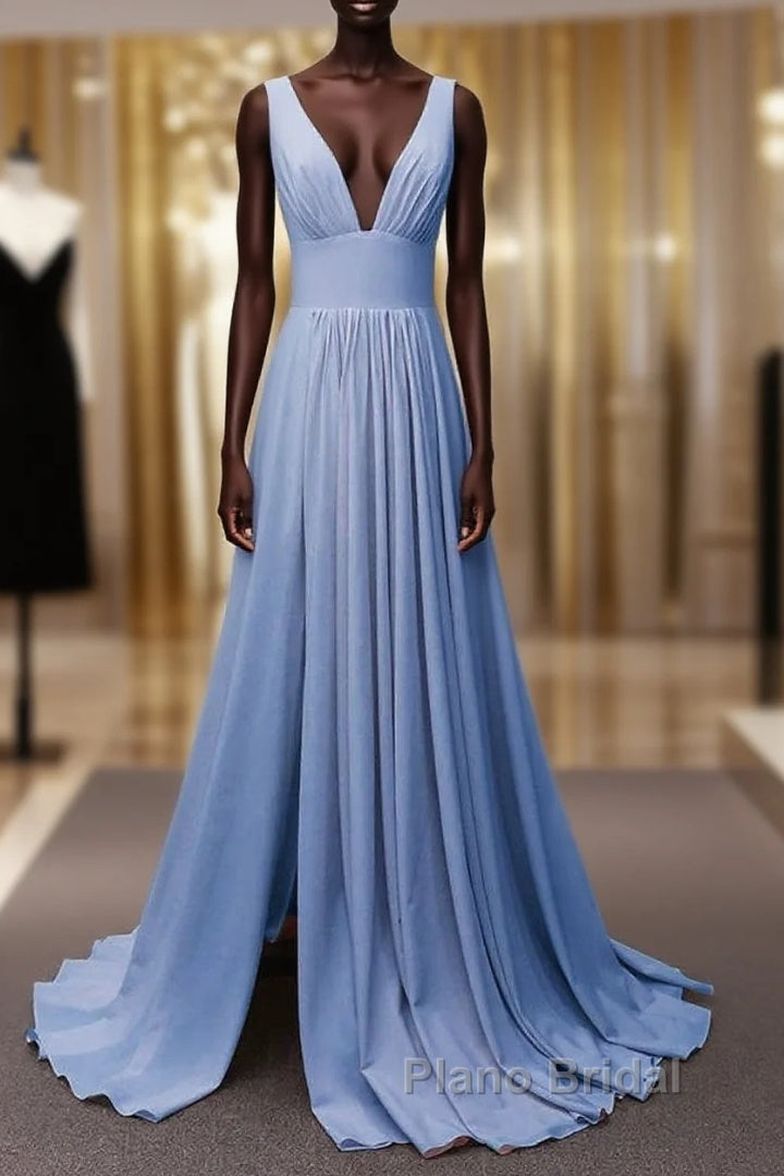 High Street Chiffon Beach Wedding Dresses Plunge Neck