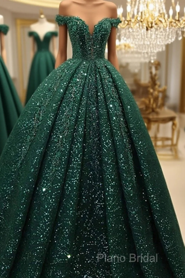 Hot Appliques Ball Gown Dark Green Wedding Dresses Sequin Quinceanera Dresses