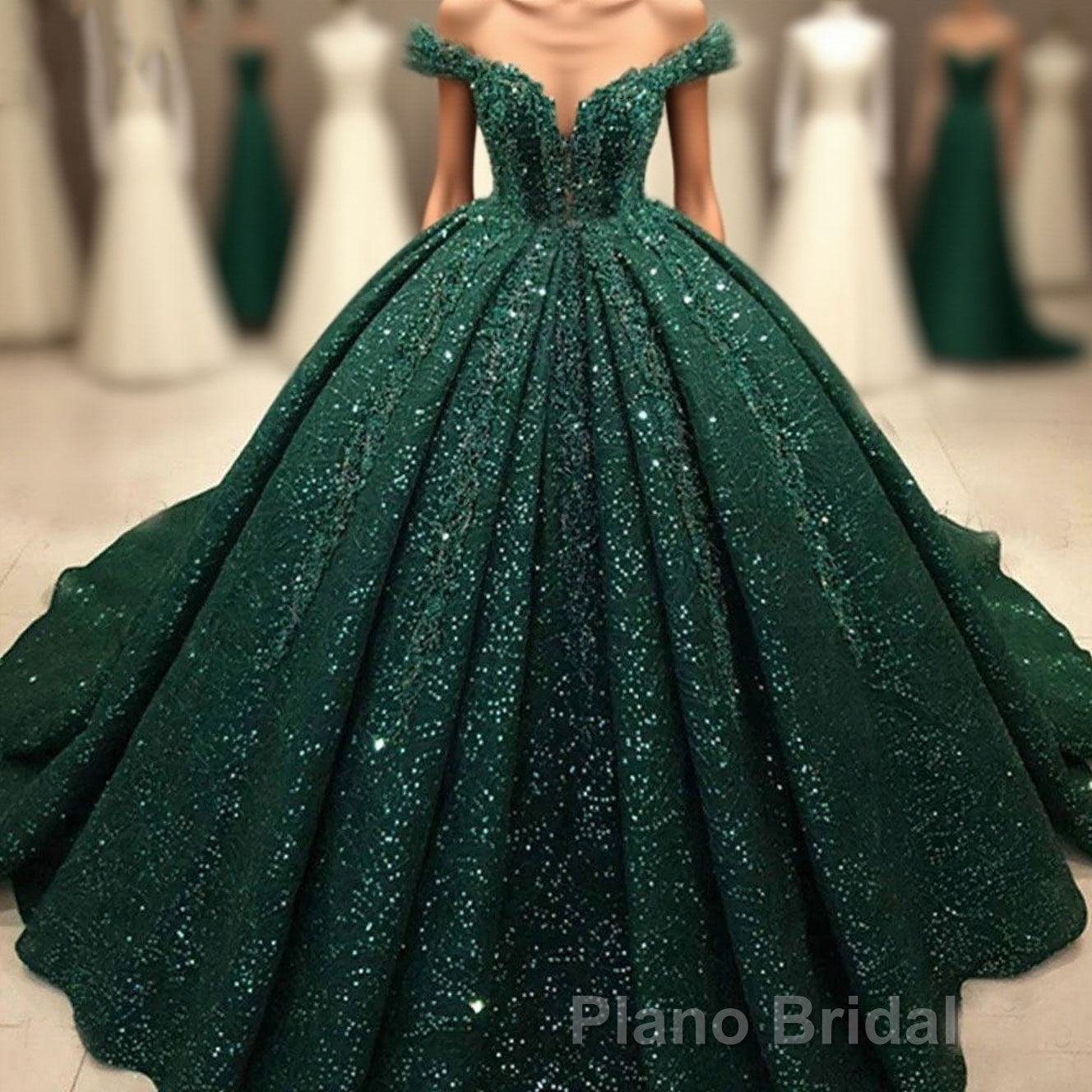 Hot Appliques Ball Gown Dark Green Wedding Dresses Sequin Quinceanera Dresses Main image