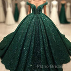 Hot Appliques Ball Gown Dark Green Wedding Dresses Sequin Quinceanera Dresses
