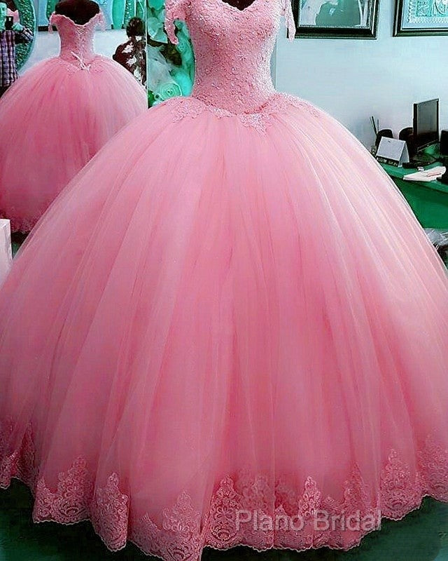 Hot Ball Gown Lace Quinceanera Dresses Tulle Appliques Off Shoulder Party Dresses Main image