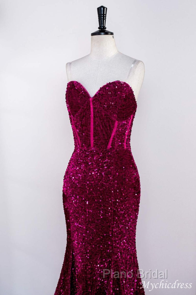 Hot Fuchsia Sequin Mermaid Formal Prom Formal Dresses Sweetheart Secondary image