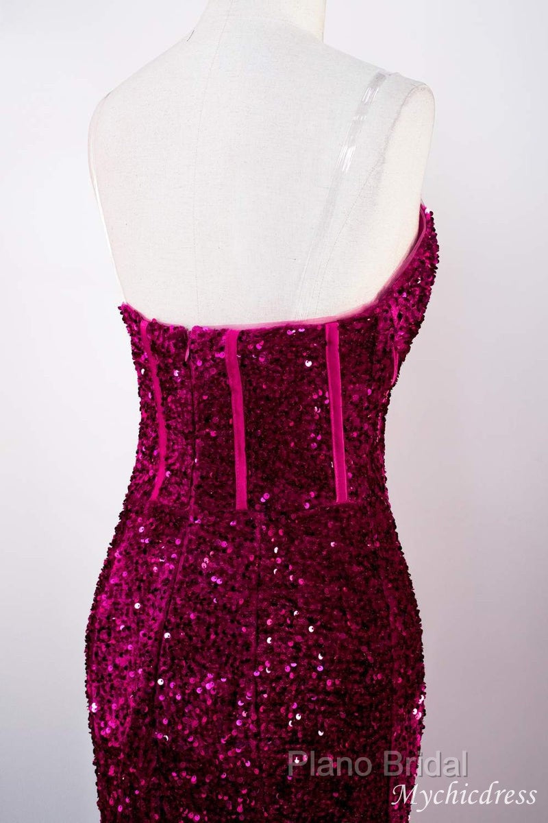 Hot Fuchsia Sequin Mermaid Formal Prom Formal Dresses Sweetheart