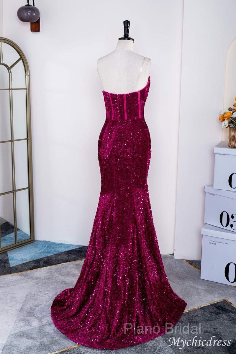Hot Fuchsia Sequin Mermaid Formal Prom Formal Dresses Sweetheart